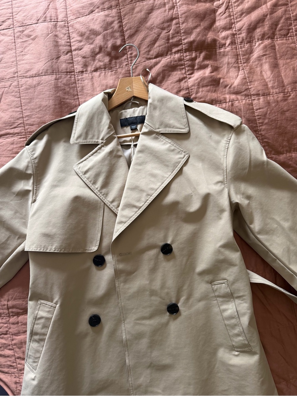Zara, Long Belted Trench Coat, Size Small, Taupe Brown - Picture 4 of 9